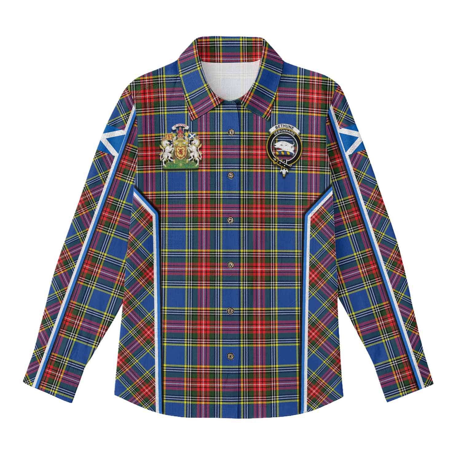Bethune Tartan Crest Women Casual Shirt Scotland Coat of Arm Flag Style - Tartan Vibes Clothing