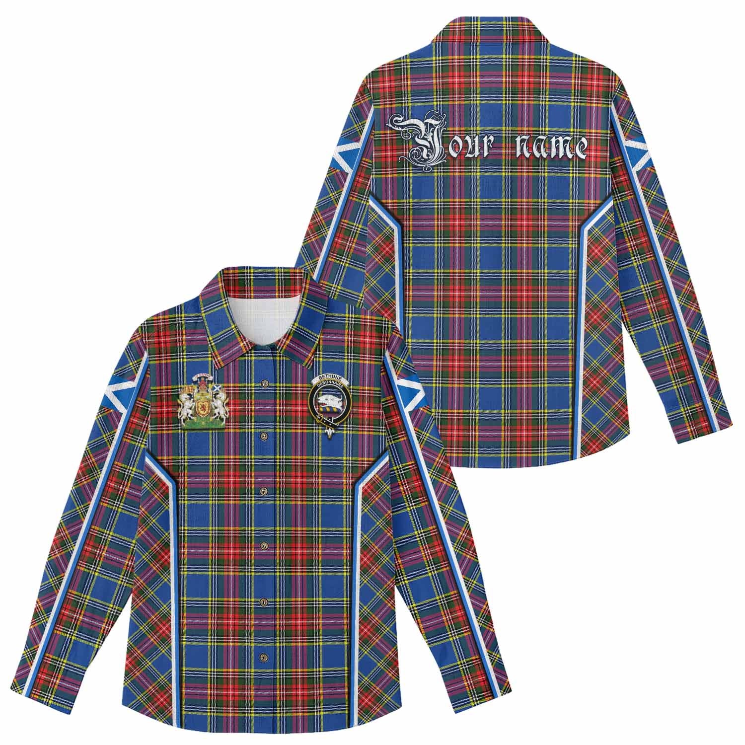 Bethune Tartan Crest Women Casual Shirt Scotland Coat of Arm Flag Style - Tartan Vibes Clothing