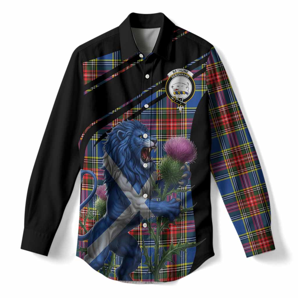 Bethune Tartan Crest Women Casual Shirt Scottish Lion Rampant Thistle