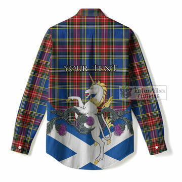 Bethune Tartan Crest Women Casual Shirt Scottish Unicorn With Thistle