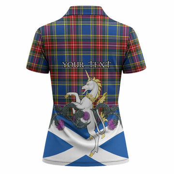 Bethune Tartan Crest Women Polo Shirt Scottish Unicorn With Thistle