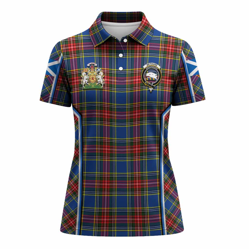 Bethune Tartan Crest Women's Polo Shirt Scotland Coat of Arm Flag Style - Tartan Vibes Clothing