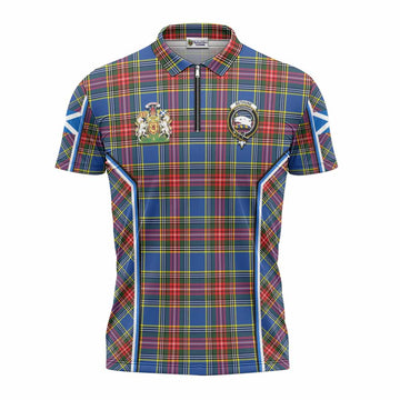 Bethune Tartan Crest Zipper Polo Shirt Scotland Coat of Arm Flag Style