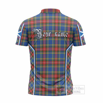 Bethune Tartan Crest Zipper Polo Shirt Scotland Coat of Arm Flag Style