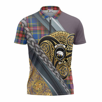 Bethune Tartan Crest Zipper Polo Shirt Scottish Triskele Celtic