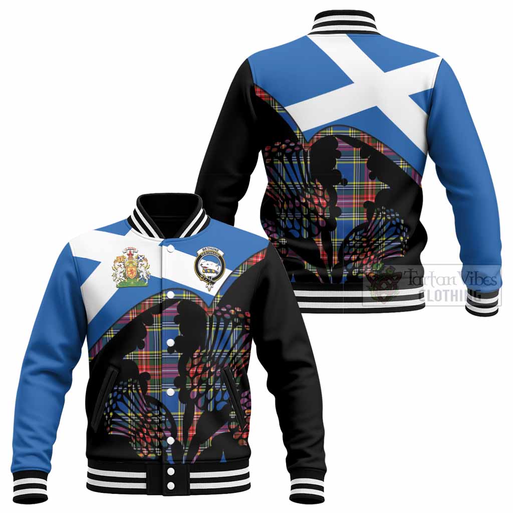 Bethune Tartan Family Crest Baseball Jacket Scotland Thistle Floral Flag Style