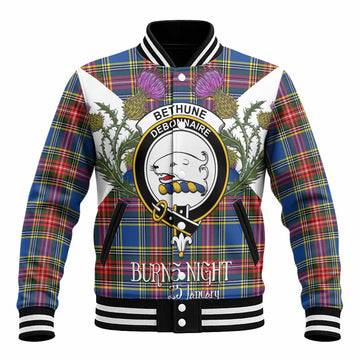 Bethune Tartan Family Crest Baseball Jacket Scottish Burns Night Thistle Floral