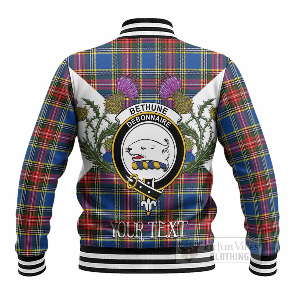 Bethune Tartan Family Crest Baseball Jacket Scottish Burns Night Thistle Floral