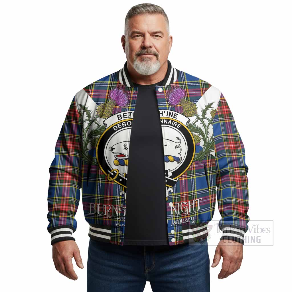 Bethune Tartan Family Crest Baseball Jacket Scottish Burns Night Thistle Floral