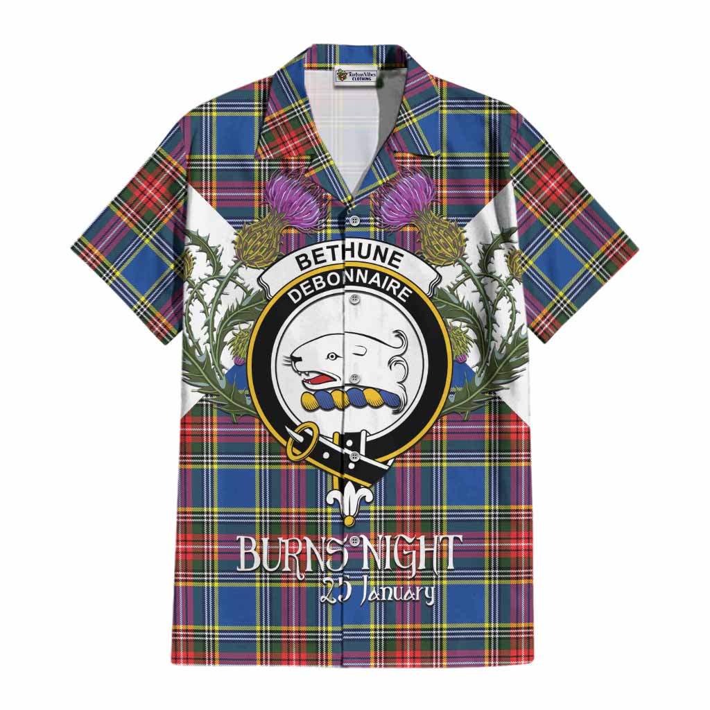 Bethune Tartan Family Crest Cotton Hawaiian Shirt Scottish Burns Night Thistle Floral
