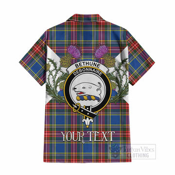 Bethune Tartan Family Crest Cotton Hawaiian Shirt Scottish Burns Night Thistle Floral