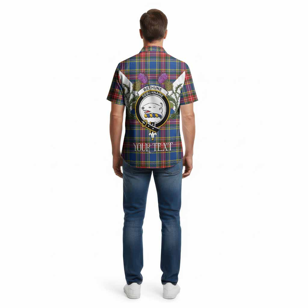 Bethune Tartan Family Crest Cotton Hawaiian Shirt Scottish Burns Night Thistle Floral