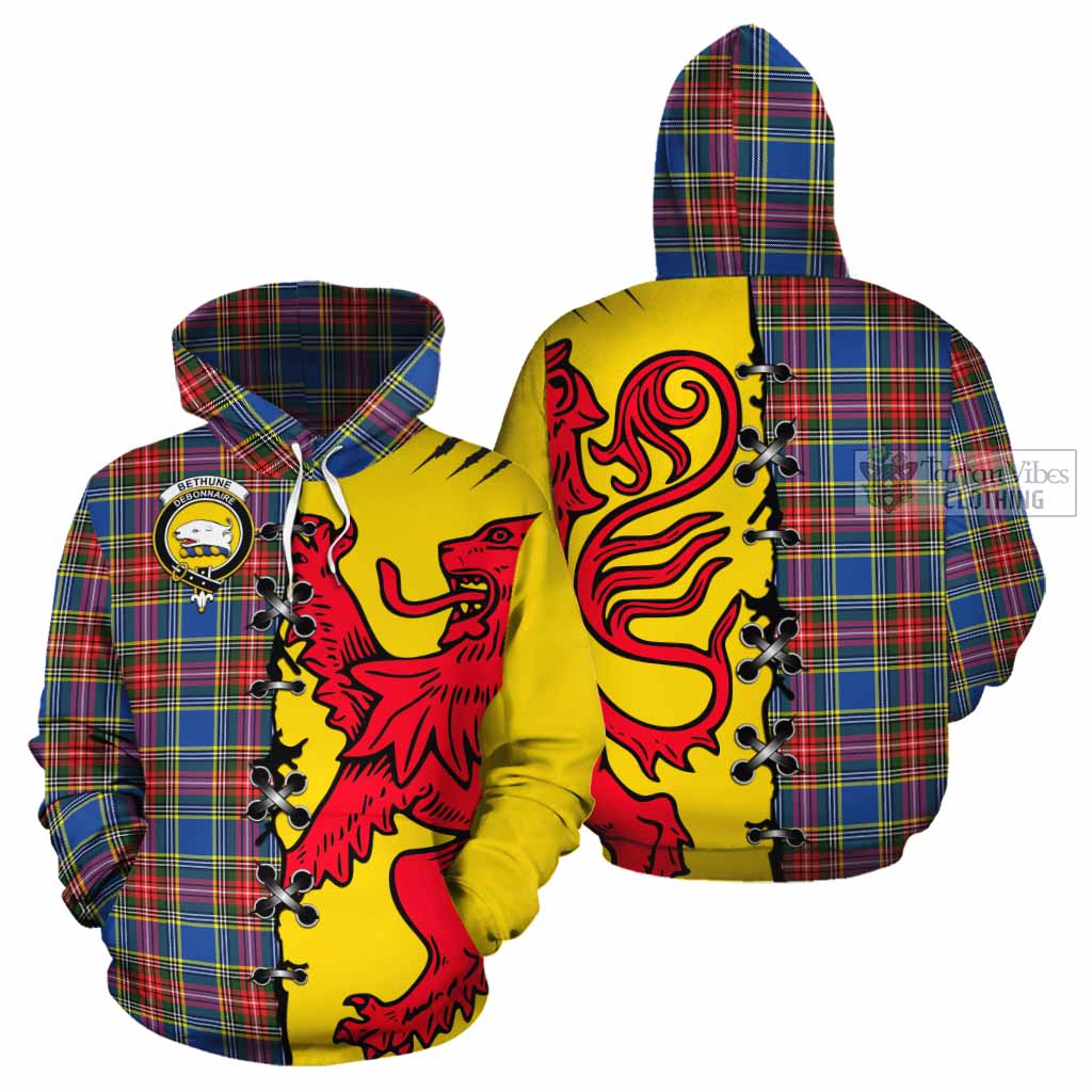 Bethune Tartan Family Crest Cotton Hoodie Lion Rampant Honor - Tartan Vibes Clothing