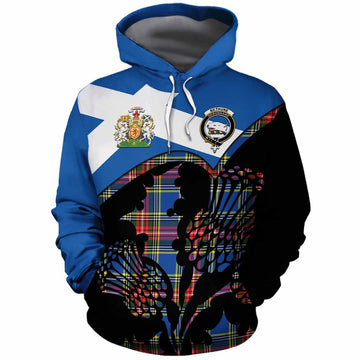 Bethune Tartan Family Crest Cotton Hoodie Scotland Thistle Floral Flag Style