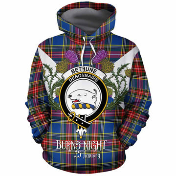 Bethune Tartan Family Crest Cotton Hoodie Scottish Burns Night Thistle Floral