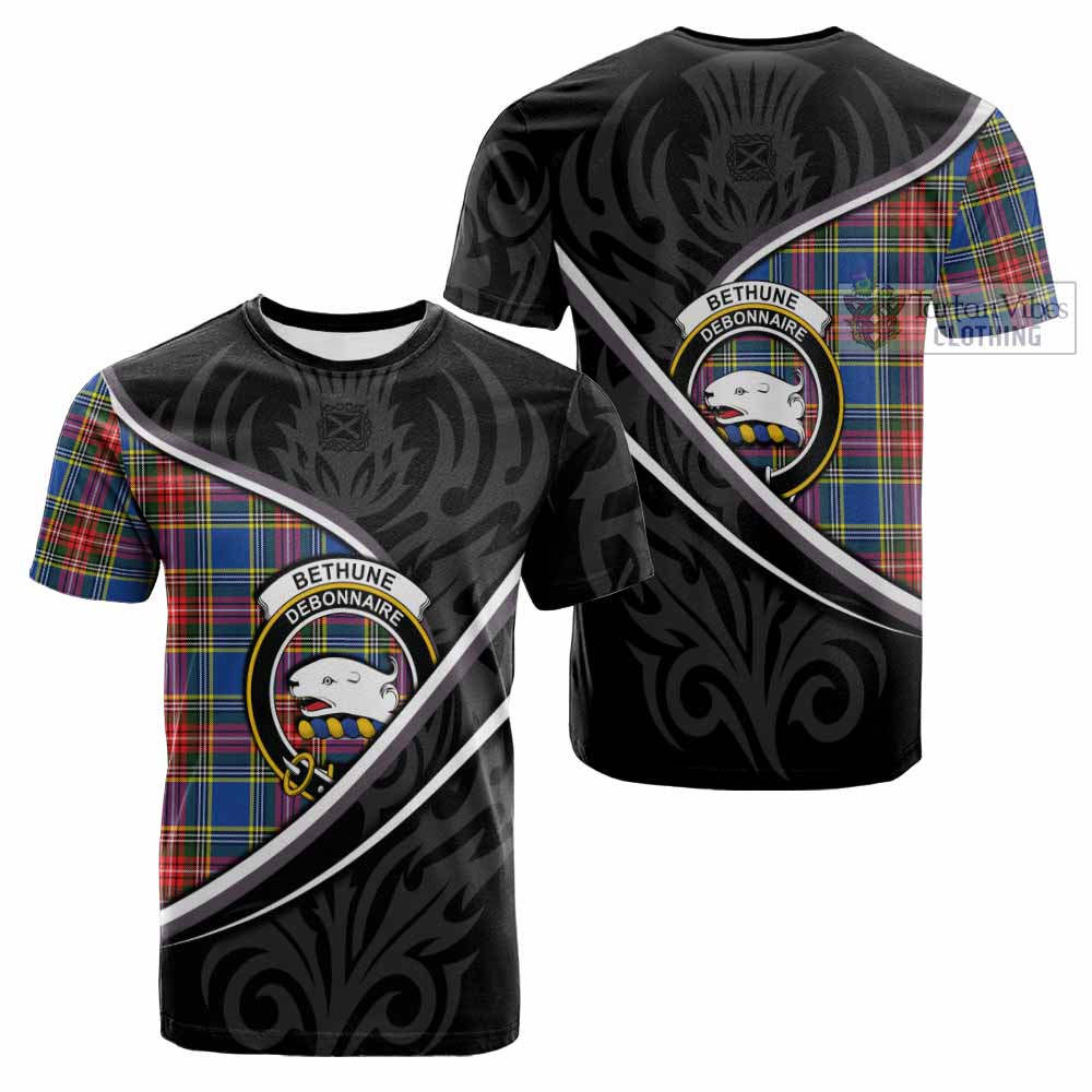 Bethune Tartan Family Crest Cotton T-shirt Celtic Scottish Thistle Floral - Tartan Vibes Clothing