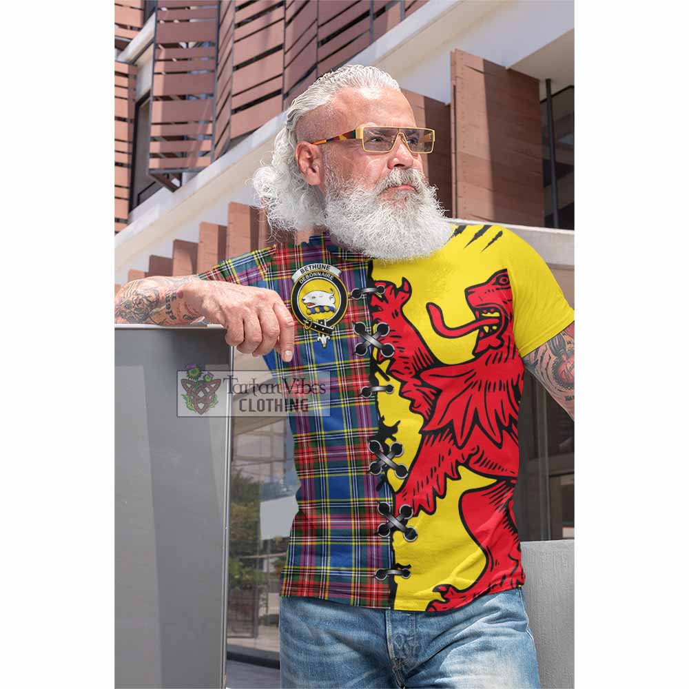 Bethune Tartan Family Crest Cotton T-shirt Lion Rampant Honor - Tartan Vibes Clothing
