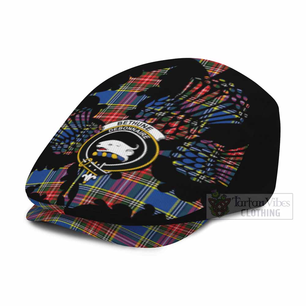 Bethune Tartan Family Crest Flat Cap, Jeff Cap Scotland Thistle Floral