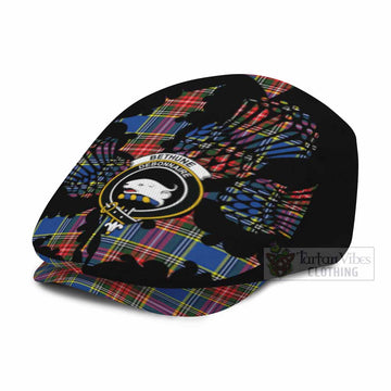 Bethune Tartan Family Crest Flat Cap, Jeff Cap Scotland Thistle Floral