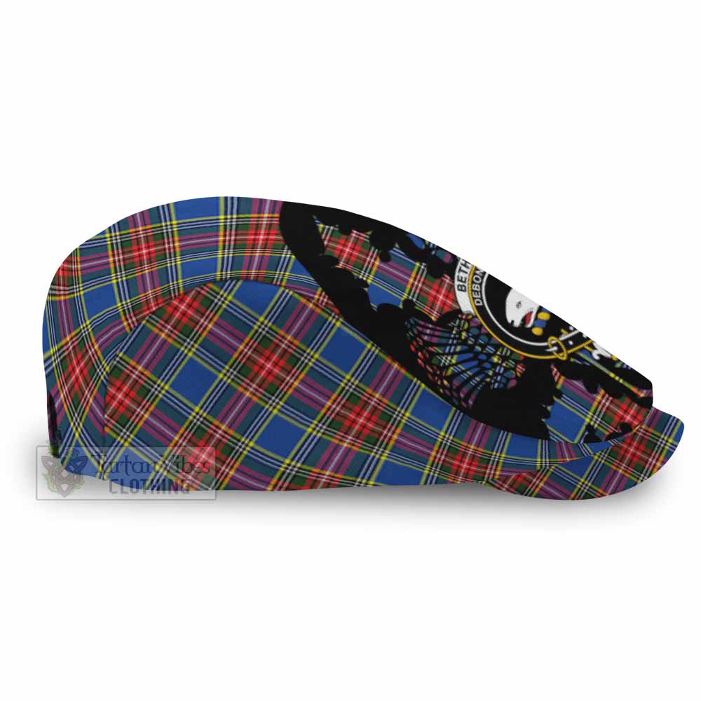 Bethune Tartan Family Crest Flat Cap, Jeff Cap Scotland Thistle Floral
