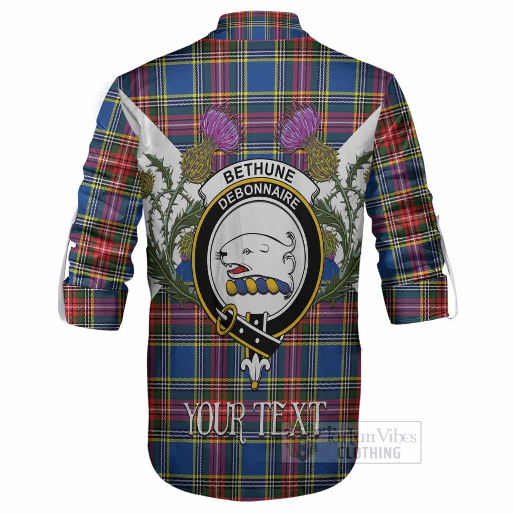 Bethune Tartan Family Crest Ghillie Shirt Scottish Burns Night Thistle Floral