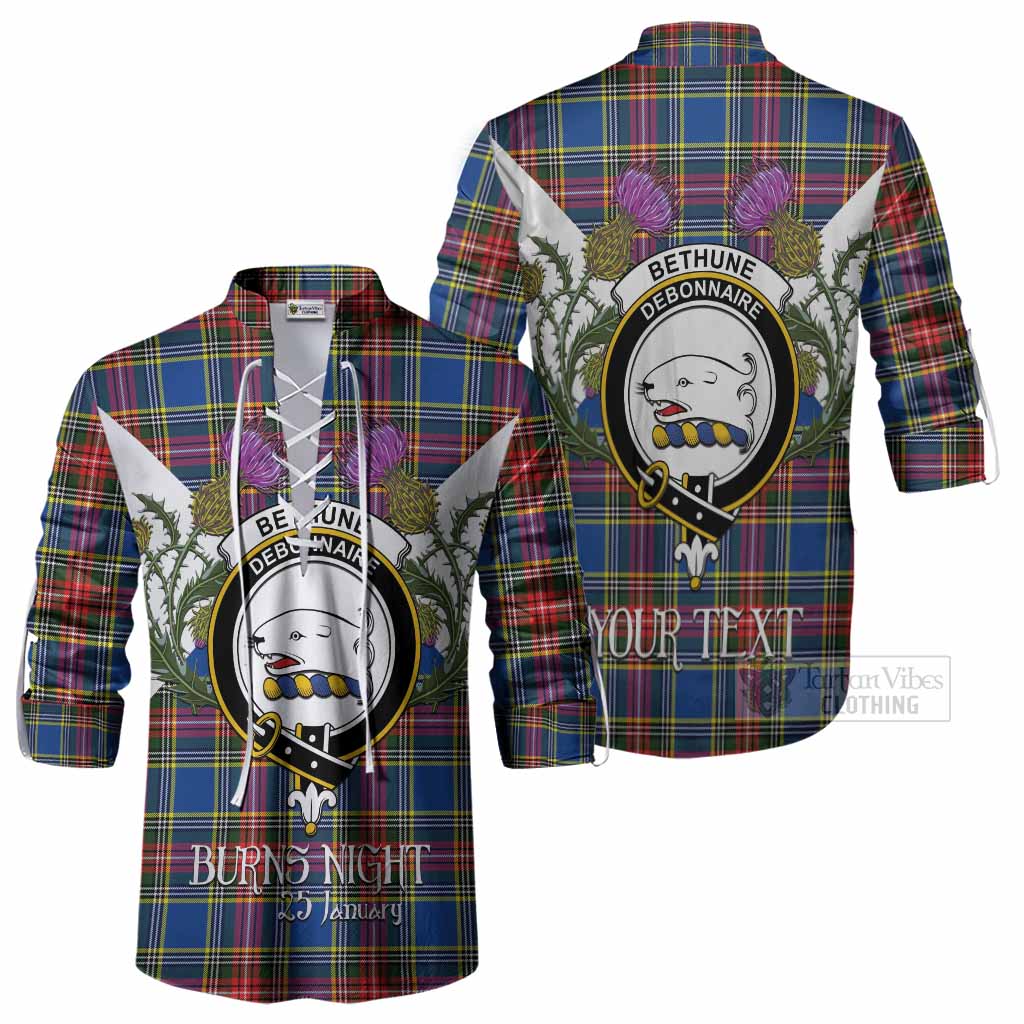 Bethune Tartan Family Crest Ghillie Shirt Scottish Burns Night Thistle Floral