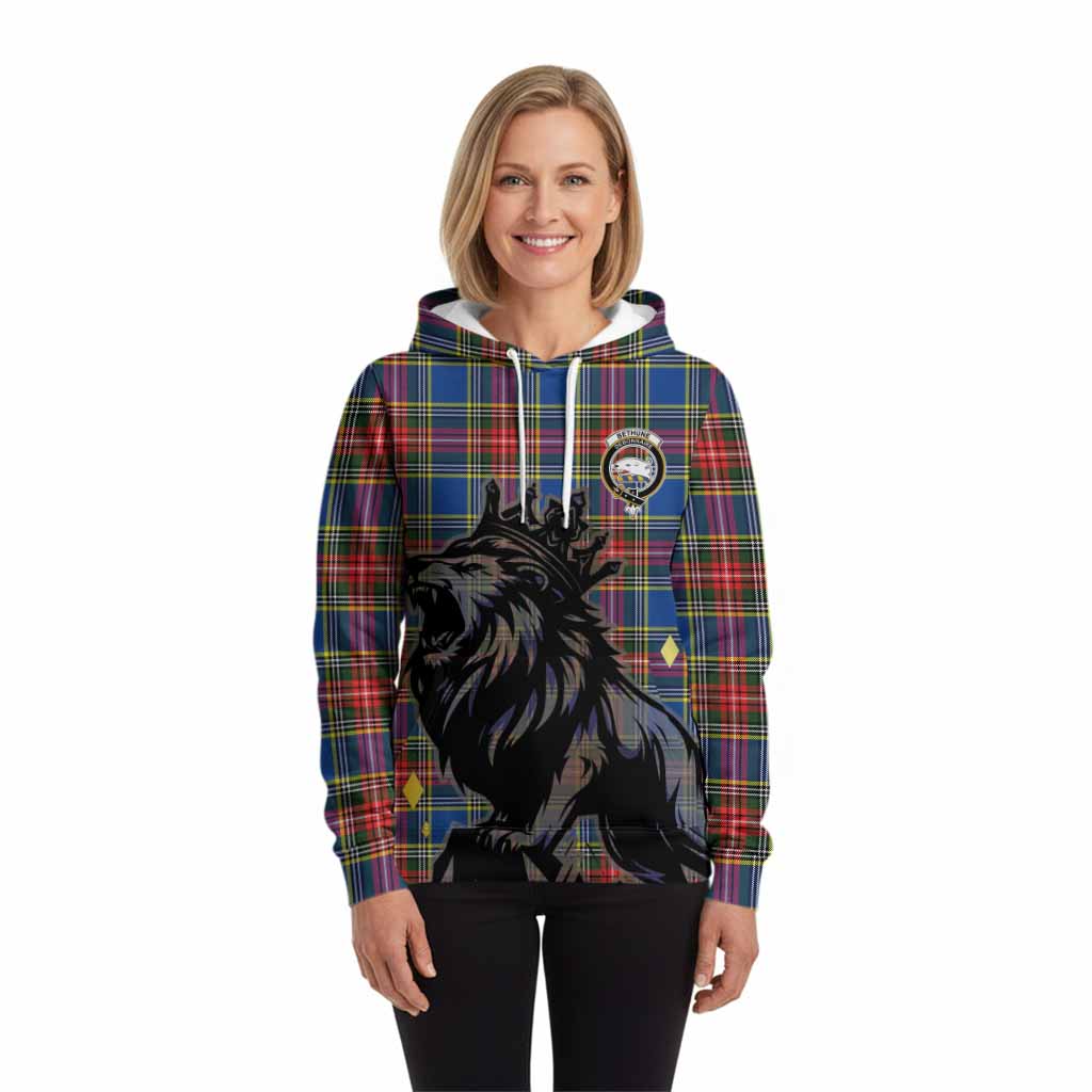 Bethune Tartan Family Crest Hoodie Crowned Lion Roaring