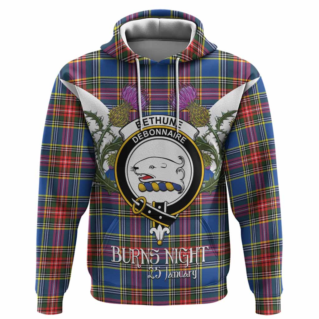 Bethune Tartan Family Crest Hoodie Scottish Burns Night Thistle Floral