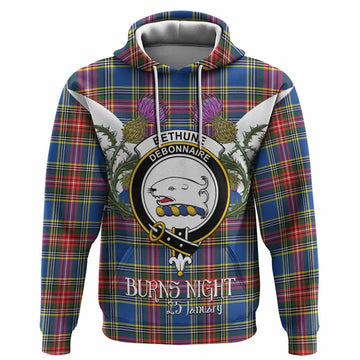 Bethune Tartan Family Crest Hoodie Scottish Burns Night Thistle Floral