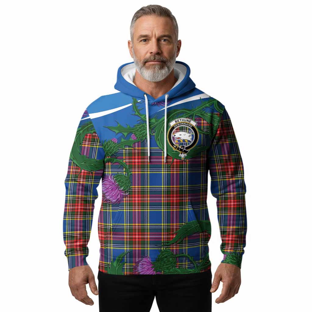 Bethune Tartan Family Crest Hoodie Thistle in Minimalism