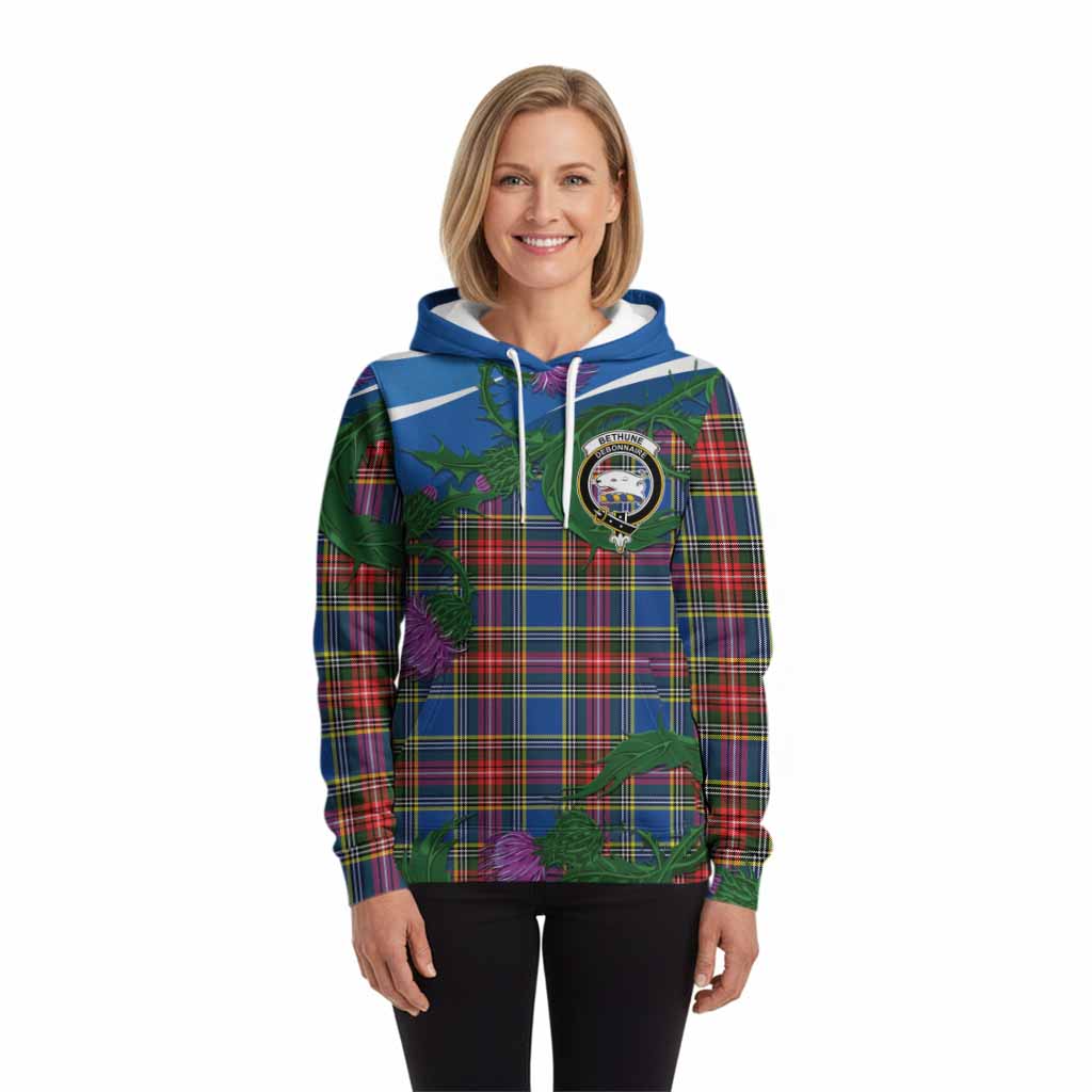 Bethune Tartan Family Crest Hoodie Thistle in Minimalism