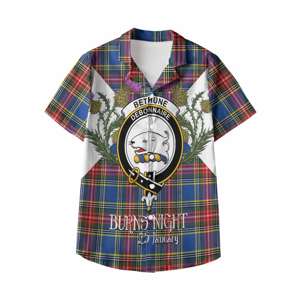 Bethune Tartan Family Crest Kid Hawaiian Shirt Scottish Burns Night Thistle Floral
