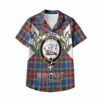 Bethune Tartan Family Crest Kid Hawaiian Shirt Scottish Burns Night Thistle Floral