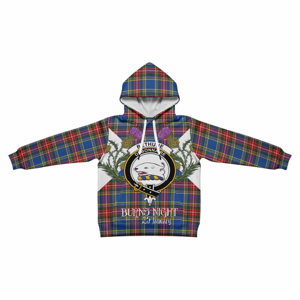 Bethune Tartan Family Crest Kid Hoodie Scottish Burns Night Thistle Floral