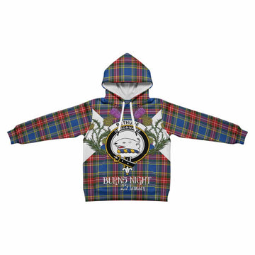 Bethune Tartan Family Crest Kid Hoodie Scottish Burns Night Thistle Floral