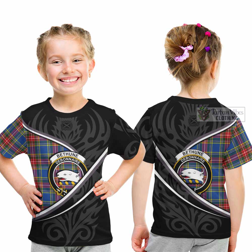 Bethune Tartan Family Crest Kid T-shirt Celtic Scottish Thistle Floral - Tartan Vibes Clothing