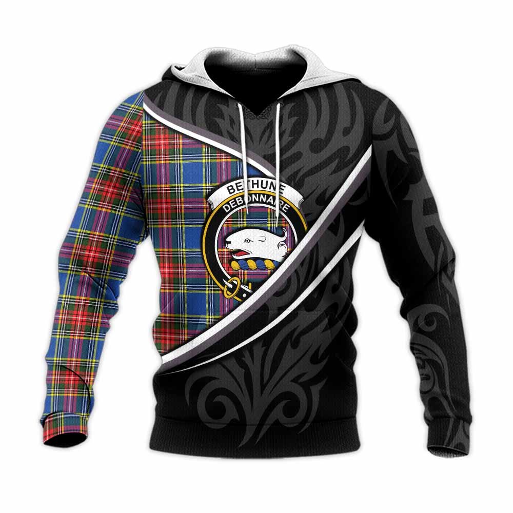 Bethune Tartan Family Crest Knitted Hoodie Celtic Scottish Thistle Floral - Tartan Vibes Clothing