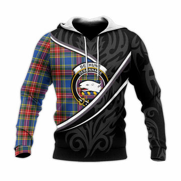 Bethune Tartan Family Crest Knitted Hoodie Celtic Scottish Thistle Floral