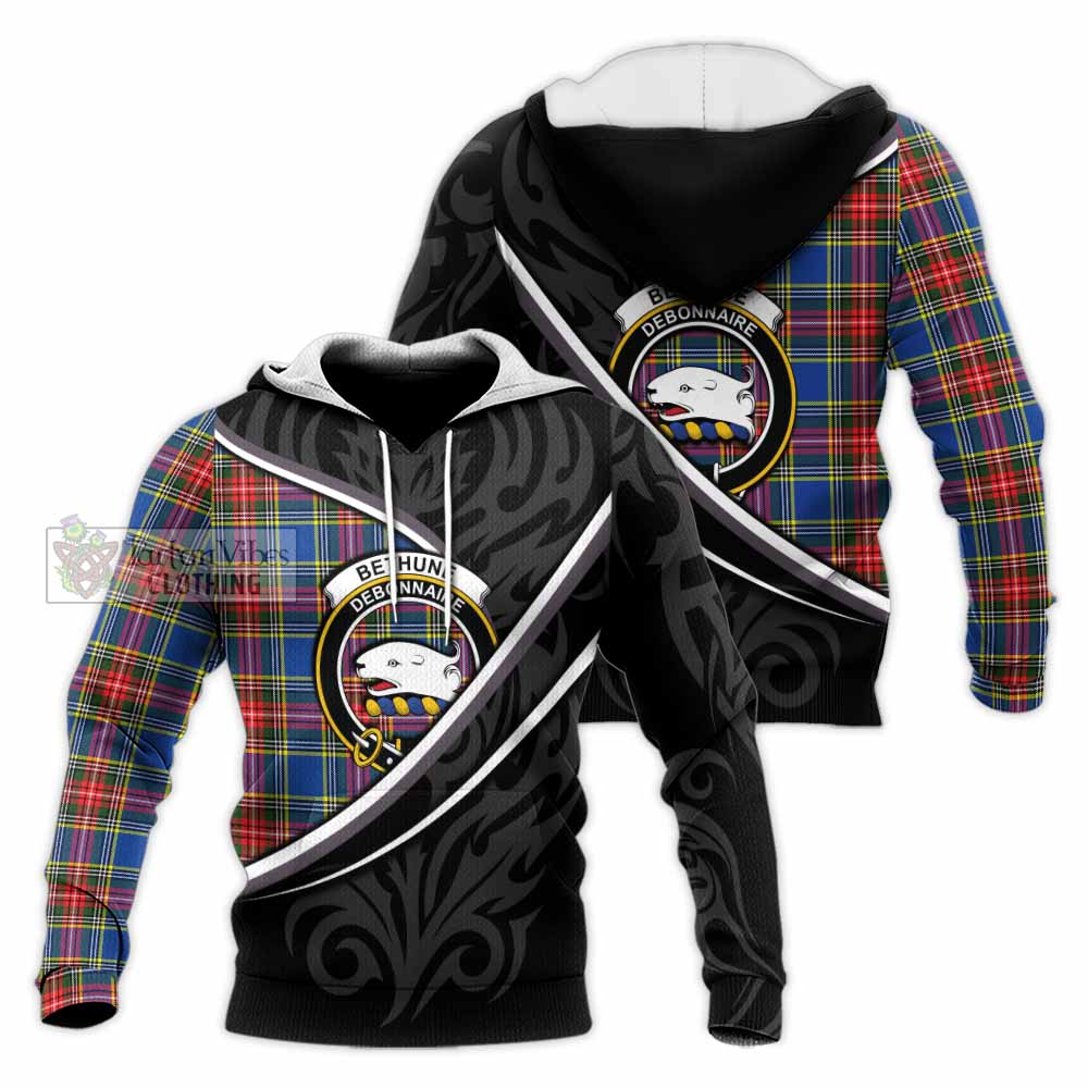 Bethune Tartan Family Crest Knitted Hoodie Celtic Scottish Thistle Floral - Tartan Vibes Clothing