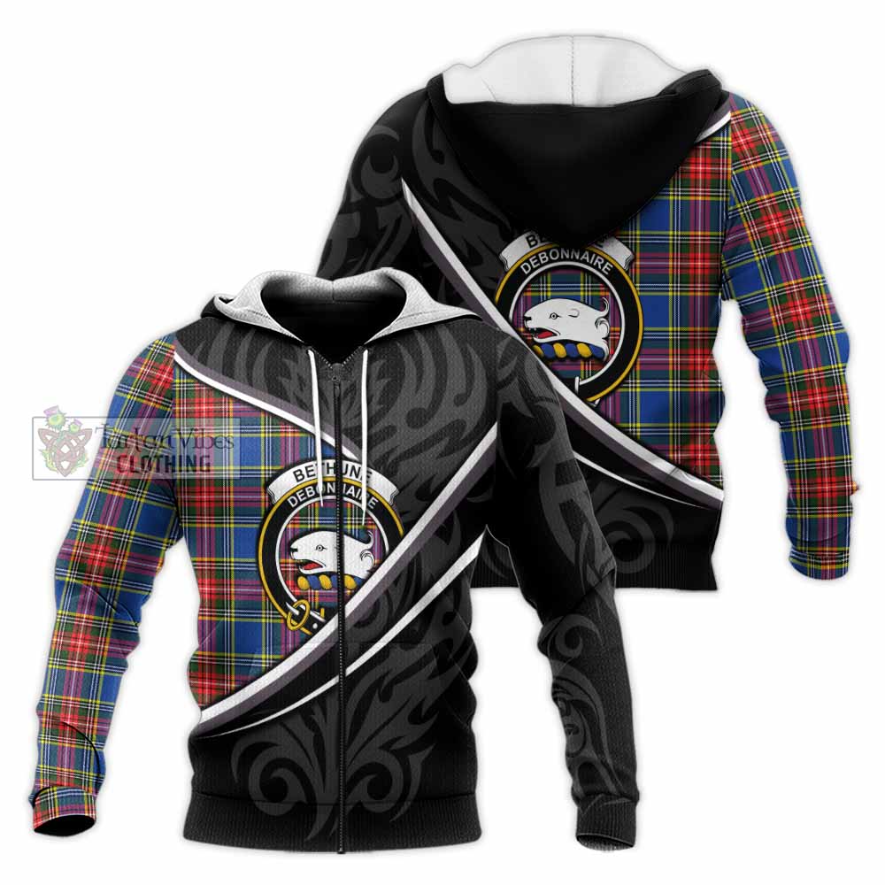 Bethune Tartan Family Crest Knitted Hoodie Celtic Scottish Thistle Floral - Tartan Vibes Clothing