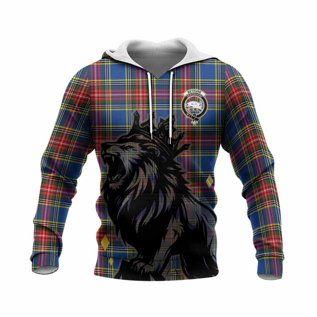 Bethune Tartan Family Crest Knitted Hoodie Crowned Lion Roaring