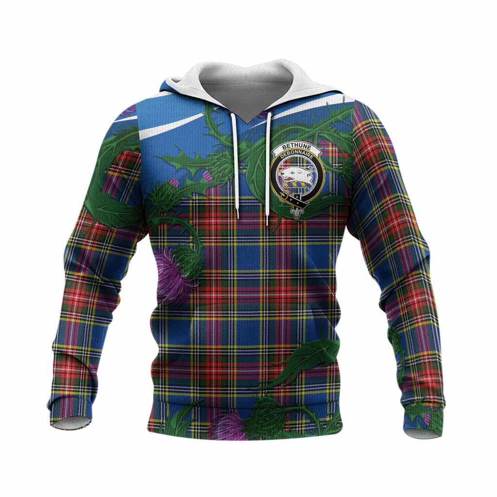Bethune Tartan Family Crest Knitted Hoodie Thistle in Minimalism