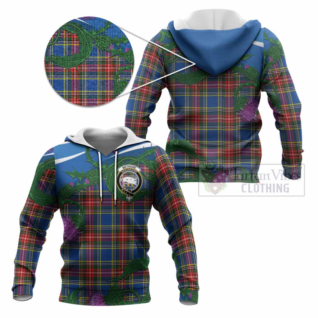 Bethune Tartan Family Crest Knitted Hoodie Thistle in Minimalism