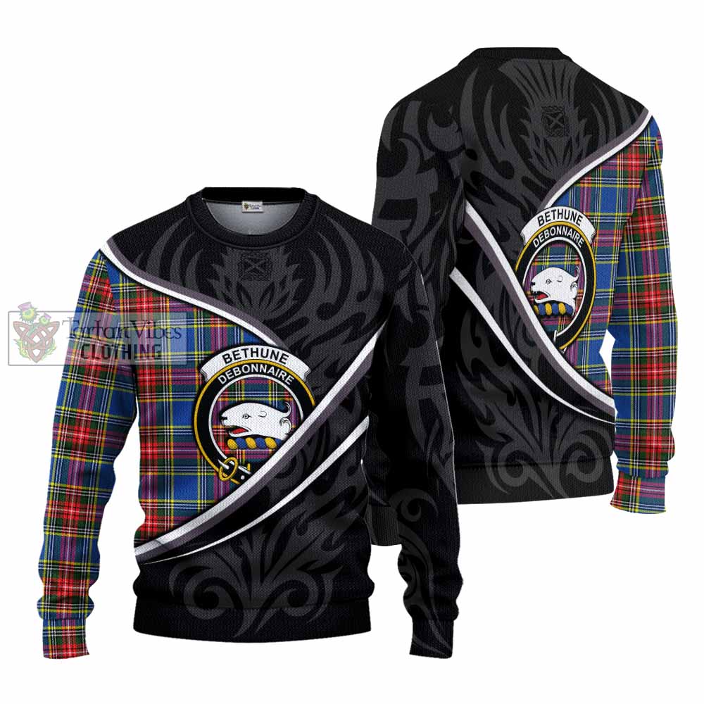 Bethune Tartan Family Crest Knitted Sweater Celtic Scottish Thistle Floral - Tartan Vibes Clothing