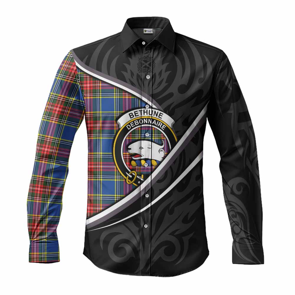 Bethune Tartan Family Crest Long Sleeve Button Shirts Celtic Scottish Thistle Floral - Tartan Vibes Clothing