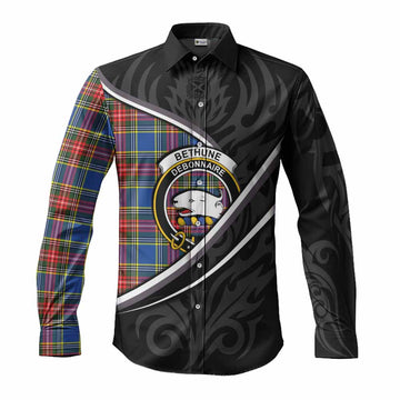 Bethune Tartan Family Crest Long Sleeve Button Shirts Celtic Scottish Thistle Floral