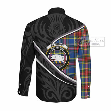 Bethune Tartan Family Crest Long Sleeve Button Shirts Celtic Scottish Thistle Floral