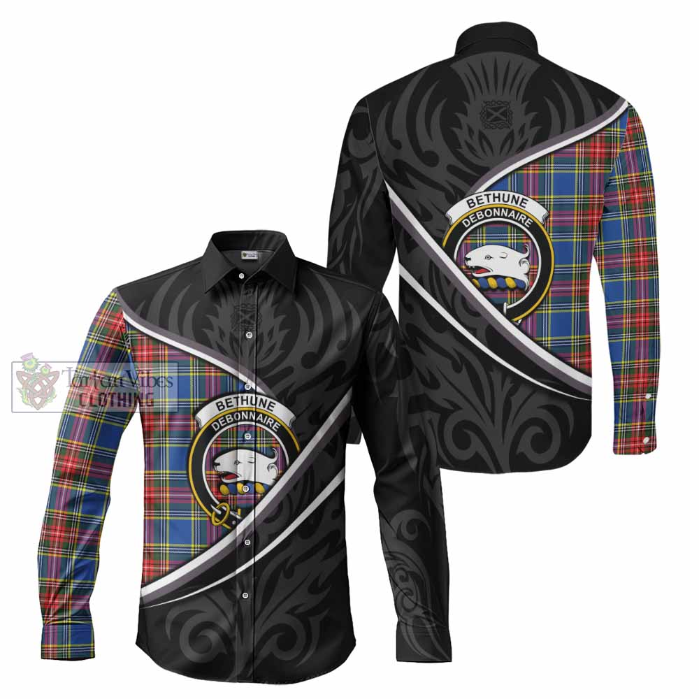 Bethune Tartan Family Crest Long Sleeve Button Shirts Celtic Scottish Thistle Floral - Tartan Vibes Clothing