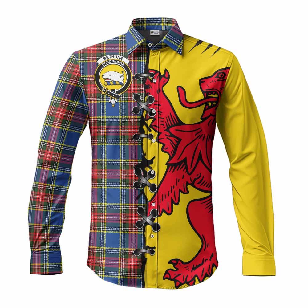Bethune Tartan Family Crest Long Sleeve Button Shirts Lion Rampant Honor - Tartan Vibes Clothing