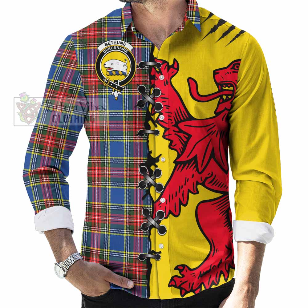 Bethune Tartan Family Crest Long Sleeve Button Shirts Lion Rampant Honor - Tartan Vibes Clothing